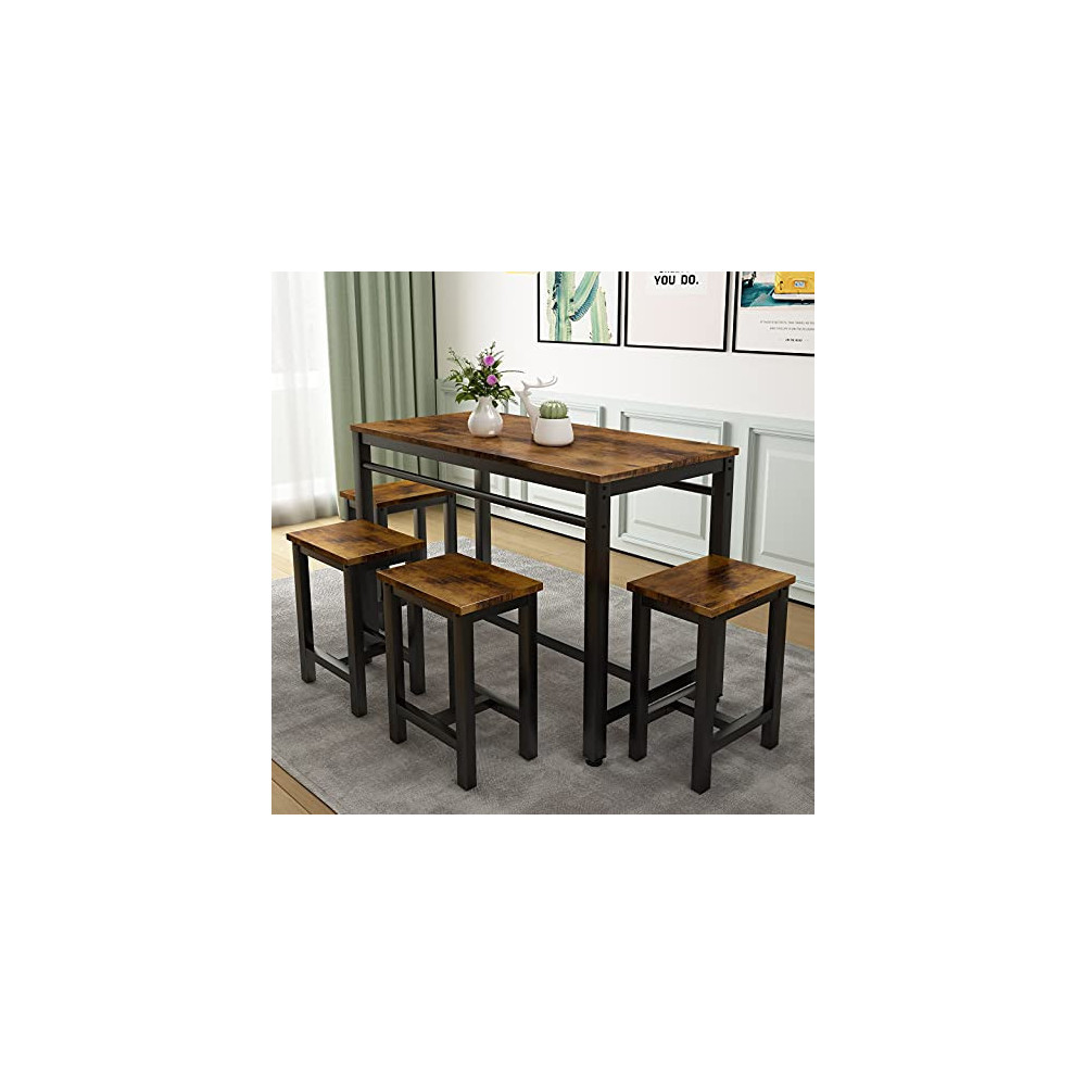 5 Pcs Dining Table Set, Modern Bar Table Set with 4 Chairs, Home Kitchen Breakfast Table and Chairs Set Ideal for Pub, Living