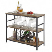 FOLUBAN Wine Rack Table, Industrial Bar Buffet Cabinet for Liquor and Glasses, Rustic Wood and Metal Wine Cabinet with Storag