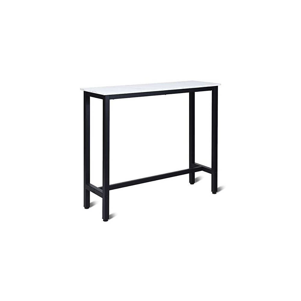 COSTWAY 47” Bar Table with Metal Frame & Faux Marble Top, Industrial Bar Height Table for Small Space, Multifunctional Pub De