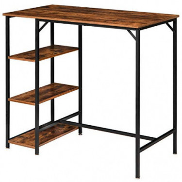 YMYNY Industrial Bar Table, 43” Rectangular Pub Dining Table with Storage Shelves, High Writing Computer Desk with Sturdy Met