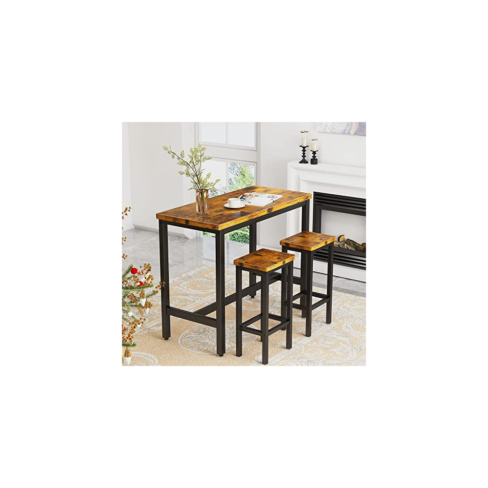 AWQM Bar Table Set, 47.2" Pub Table and 2 Stools, 3-Piece Breakfast Table Set for Kitchen, Living Room, Dining Room, Rustic B