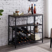 Hombazaar Industrial Wine Rack Table with Glass Holder, Metal and Wood Wine Bar Cabinet with 20 Bottles Wine Storage, Console