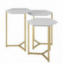 Walker Edison Modern Hexagon Nesting Side End Table Set Living Room Storage Small End Table, Set Of 3, Marble and Gold