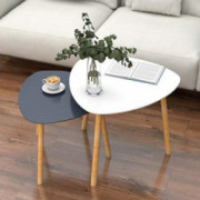 Nesting Table Set of 2, Bamboo End Table for Living Room Side Table for Bedroom Triangle Modern Coffee Table  White & Gray 