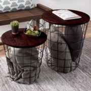 Lavish Home Nesting End Tables with Storage  Cherry 
