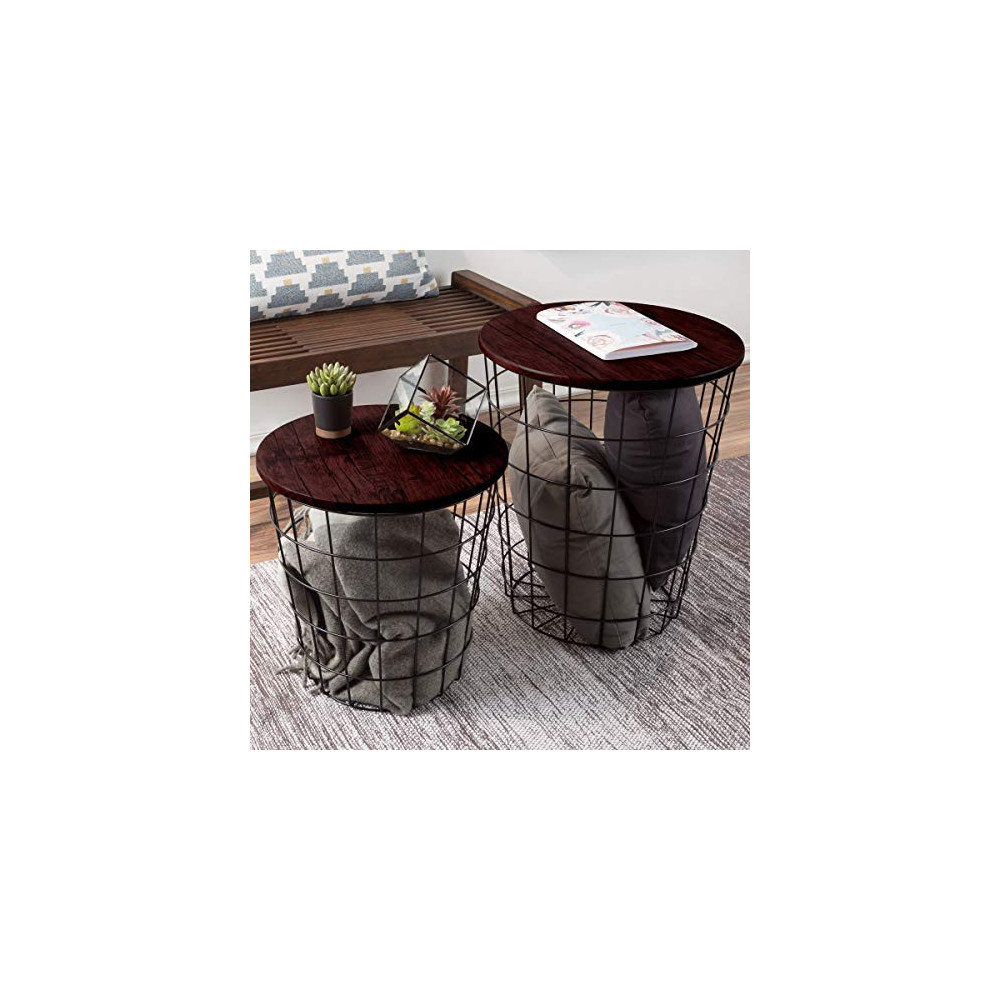 Lavish Home Nesting End Tables with Storage  Cherry 