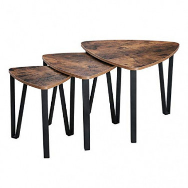 VASAGLE Industrial Nesting Coffee Table, Set of 3 End Tables for Living Room, Stacking Side Tables, Easy Assembly, Wood Look 