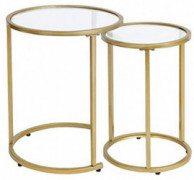 Round Clear Glass Gold Nesting Side End Tables Set of 2, Small Stacking Coffee Table for Small Space Living Room, Bedroom