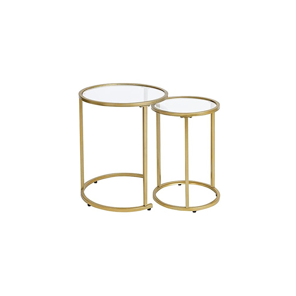 Round Clear Glass Gold Nesting Side End Tables Set of 2, Small Stacking Coffee Table for Small Space Living Room, Bedroom