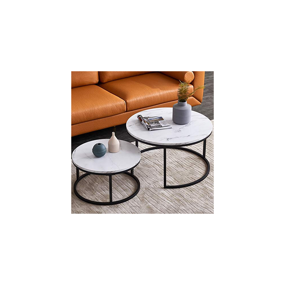 Nlager Round Nesting Coffee Tables Set for Living Room White Modern，Nesting Tables Sofa Side Nest of Tables，End Tables for Be
