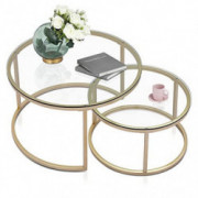 Ivinta Round Nesting Coffee Table Set of 2, Modern Tempered Glass Coffee Tables for Living Room, Accent Clear Gold Side Table
