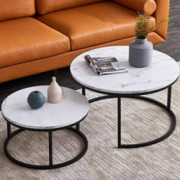 Modern Nesting Coffee Table Set of 2 for Living Room, Office, Balcony, Mid Century Round Wood Accent Coffee MDF Faux Marble T