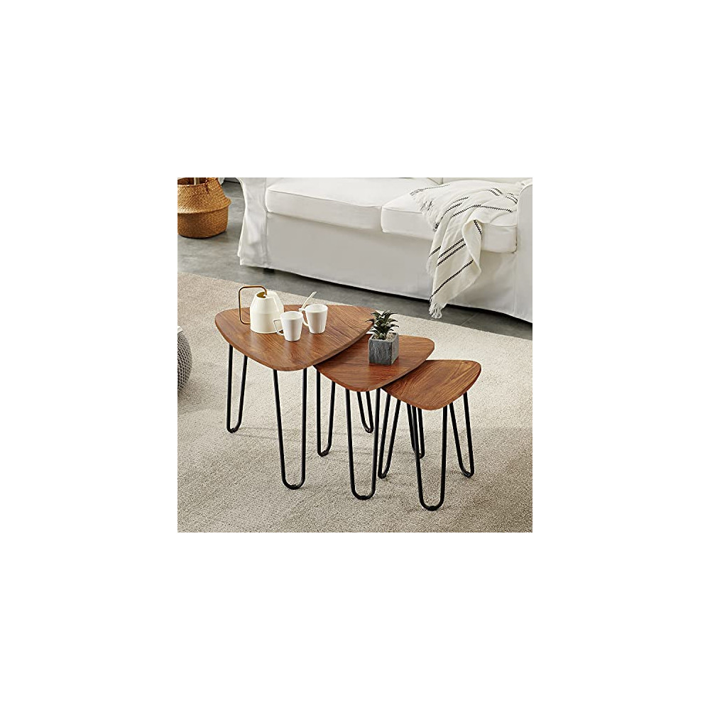 VECELO 3-Piece Nesting Side Coffee Stacking End Tables for Living Room, Brown