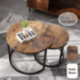 KOTPOP Industrial Nesting Coffee Table for Balcony Living Room,Modern Round Wooden Side Table Set of 2 with Sturdy Metal Legs