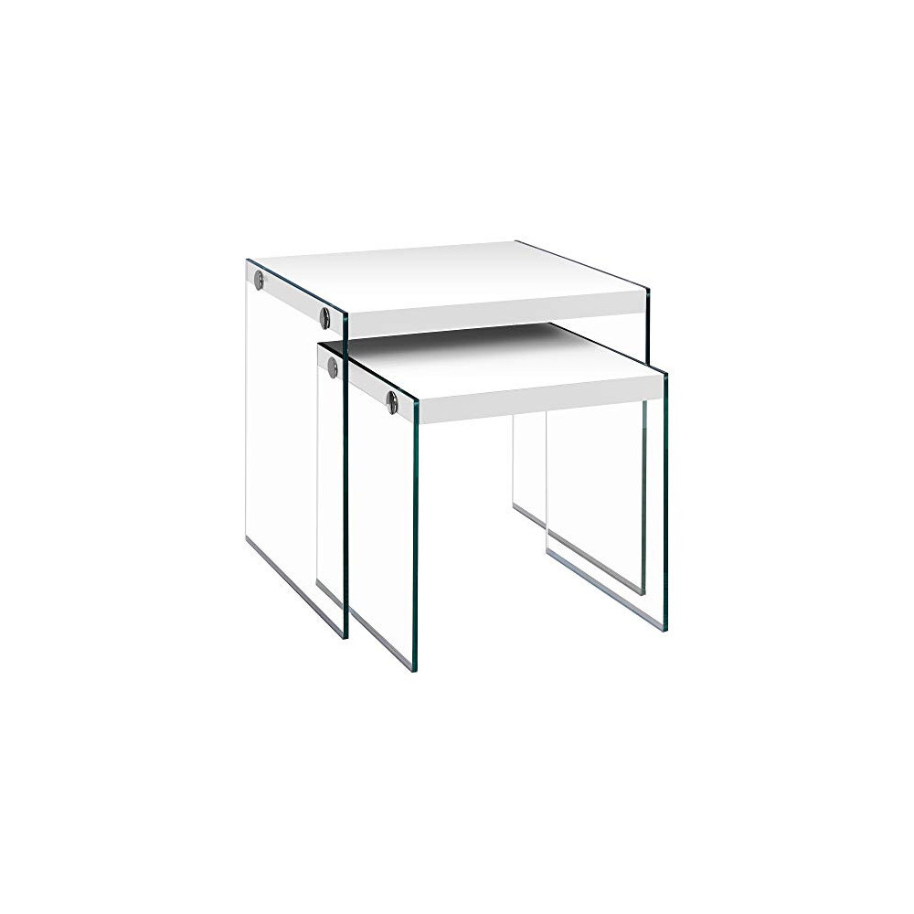 Monarch Specialties ,Nesting Table, Tempered Glass, Glossy White