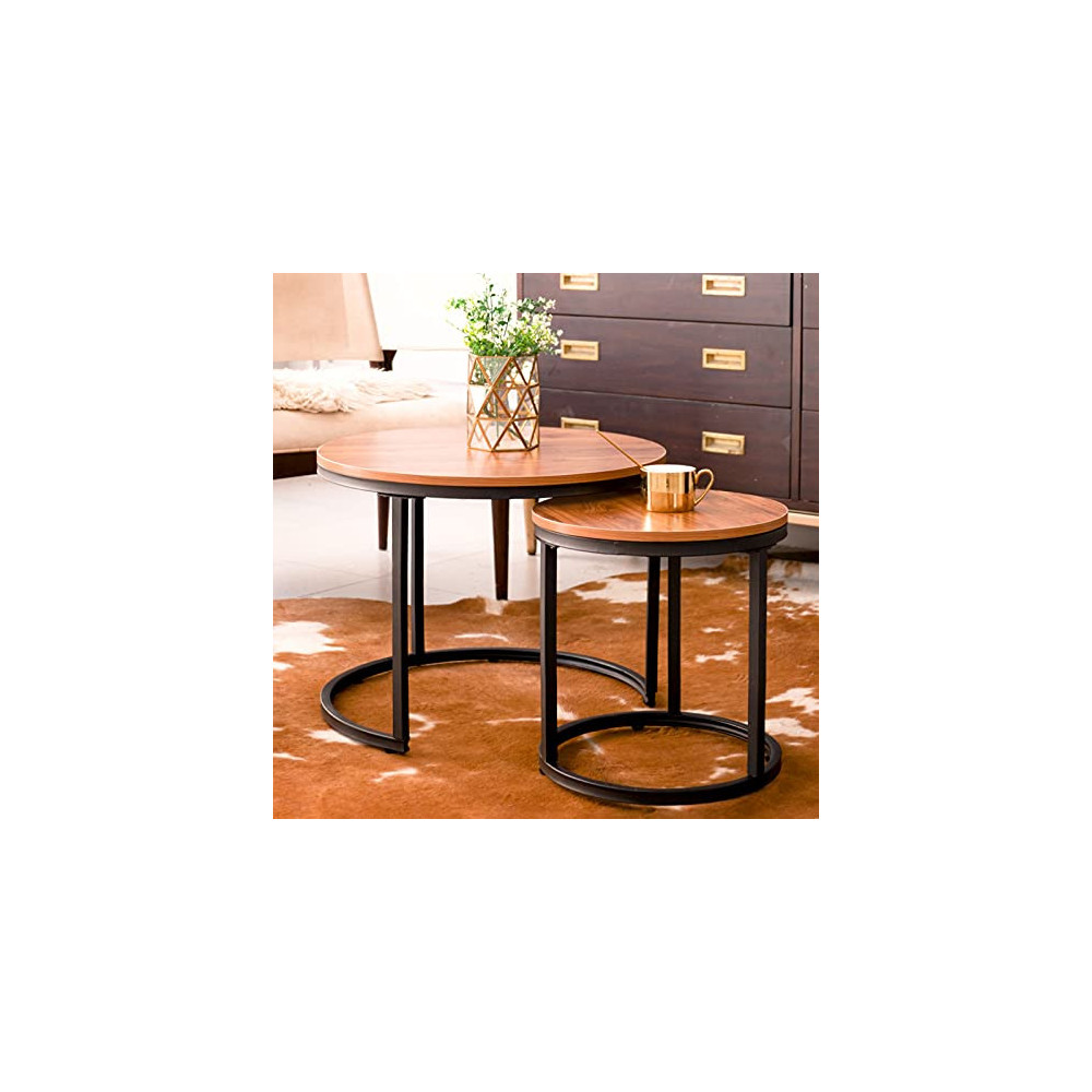 aboxoo Coffee Table Nesting Side Set of 2 End Table Top Sturdy Metal Frame Wood Desk Centerpiece Living Room Bedroom Apartmen