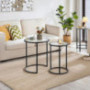 Yaheetech Round Nesting End Table Set of 2,Stacking Side Tables,Coffee Tables Set w/Metal Frame & Glass Top & Protective Foot