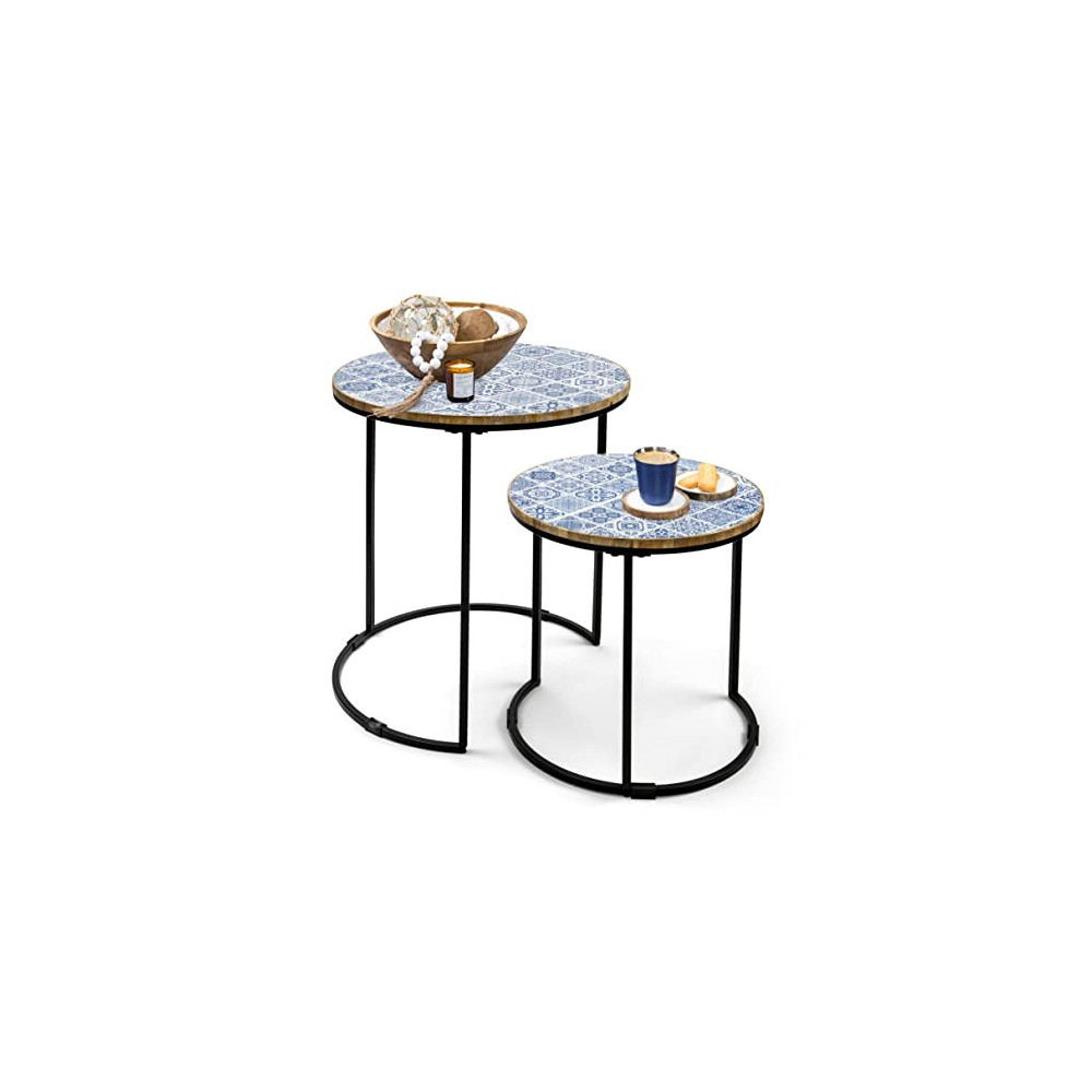 Willow and Moore Side-Nesting Table-Set of 2 for Living Room. Small End Table Set for Space Saving with Sturdy Metal Frame an