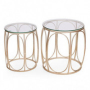 Homebeez End Tables Set of 2, Gold Nesting Side Coffee Table Decorative Round Nightstands  Glass Top 