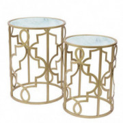 Gold Round Nesting End Side Tables Glass Top Set of 2, Assemble Already, for Small Space Living Room Bedroom, 16.5"X 22" x 14