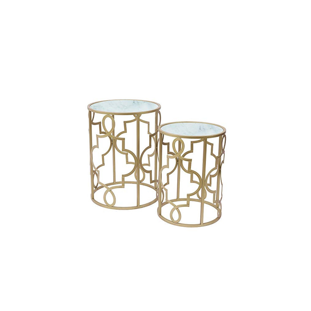 Gold Round Nesting End Side Tables Glass Top Set of 2, Assemble Already, for Small Space Living Room Bedroom, 16.5"X 22" x 14