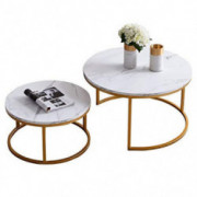 UNIE Modern Nesting Coffee Table Set of 2, Round Accent Coffee Table with Faux Marble Wood Top & Gold Metal Frame for Living 