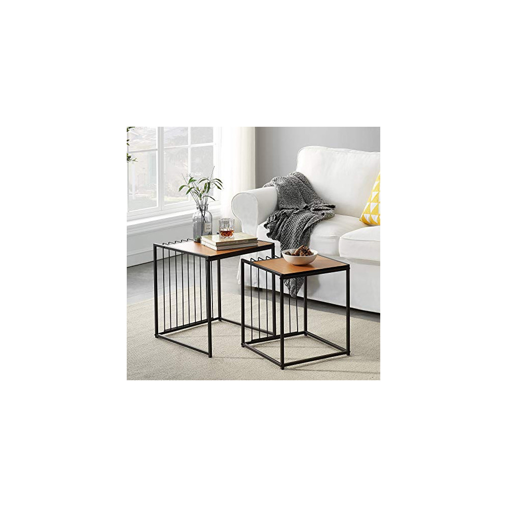 VECELO Industrial Nesting Coffee Table Set of 2,Stacking Side or