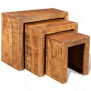 Rustic 3-Piece Nesting Table Side Table Solid Mango Wood Living Room Furniture