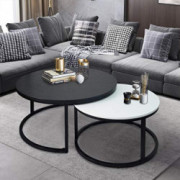 Round Coffee Tables,2 Round Nesting Table Set Circle Coffee Table with Storage Open Shelf for Living Room Modern Minimalist S