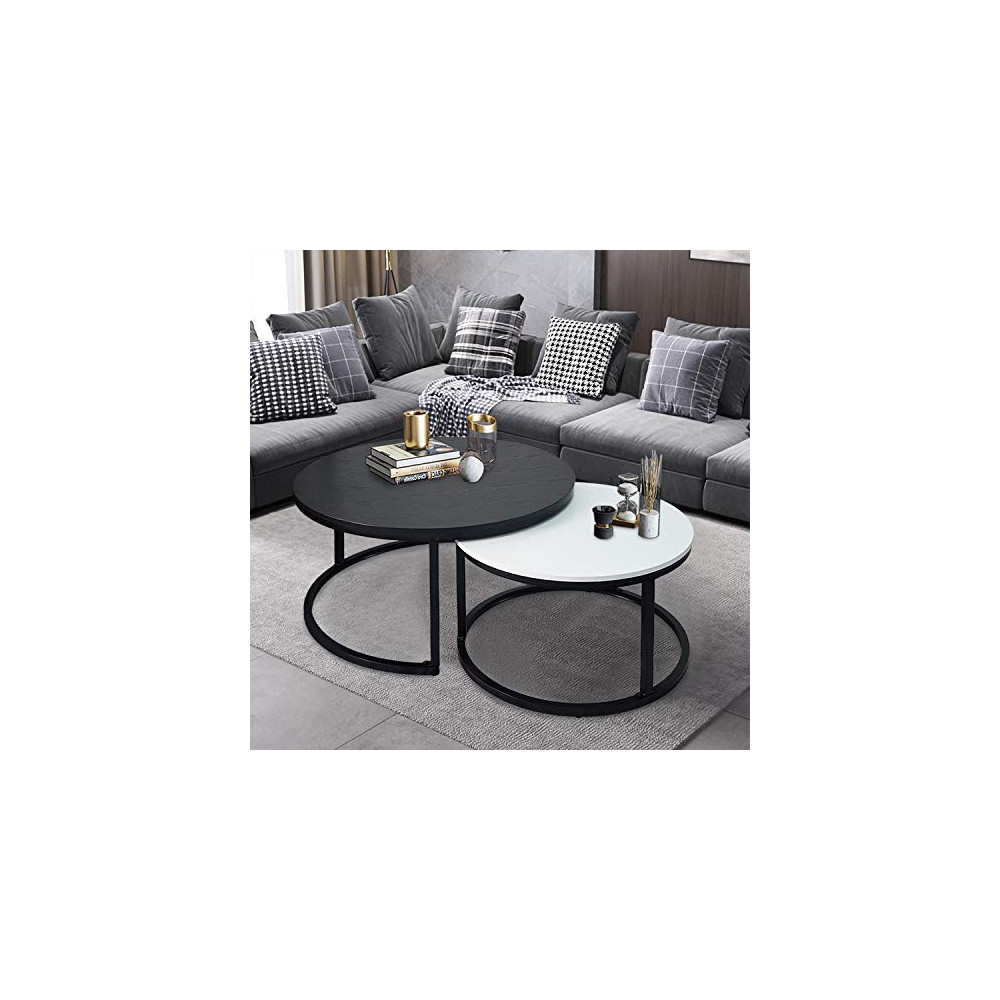 Round Coffee Tables,2 Round Nesting Table Set Circle Coffee Table with Storage Open Shelf for Living Room Modern Minimalist S