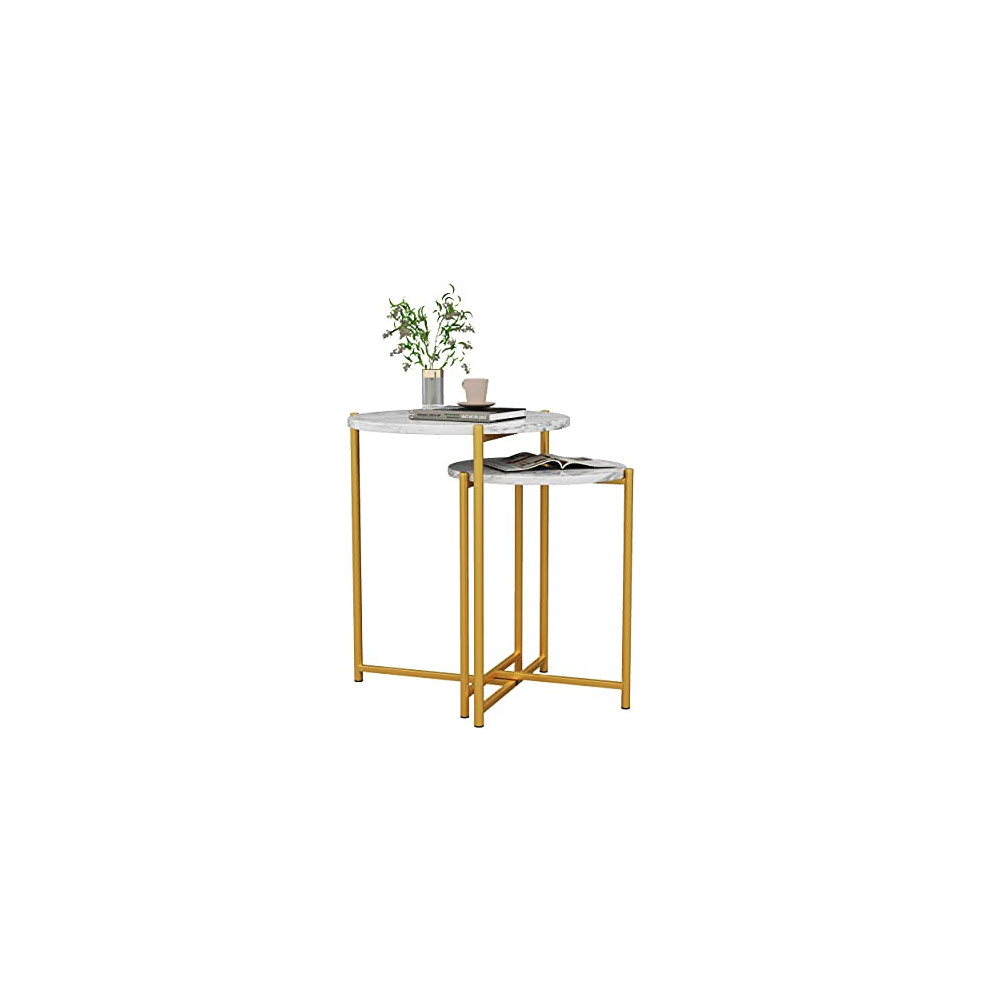 LECUT 20" Round Nesting End Side Table Set of 2,Modern Beside Small Coffee Tables with MDF Top & Metal Frame for Living Room 