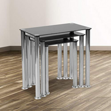 Flash Furniture Riverside Collection Black Glass Nesting Tables with Stainless Steel Legs