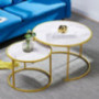 nozama White Nesting Table Set of 2 Nested Coffee Table Wooden Sofa Side Table Marble-Like End Table Living Room Golden Coffe