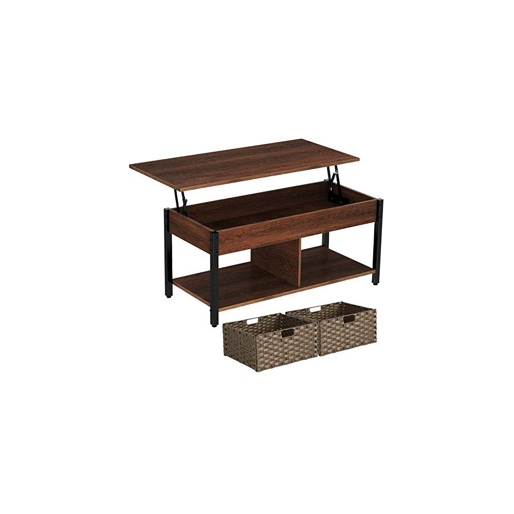 Rolanstar Lift Top Coffee Table with Storage and Rattan Baskets ...