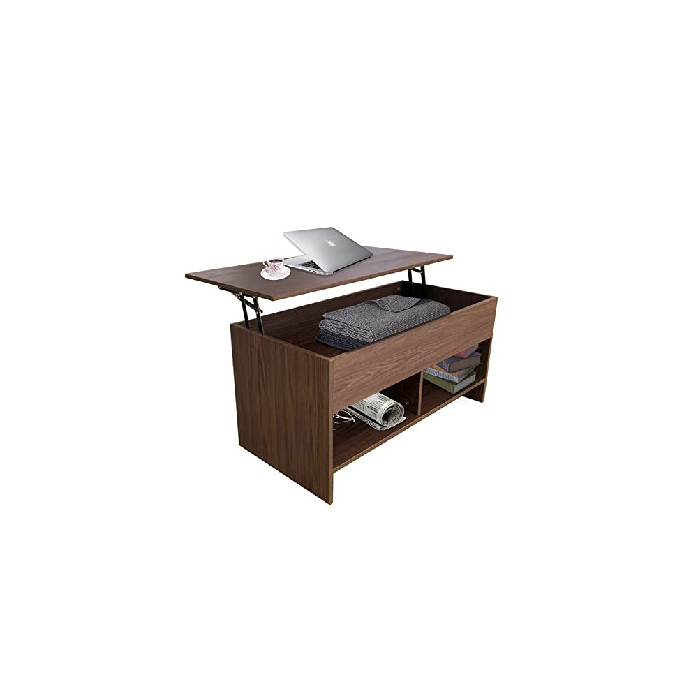 FDW Lift Top Coffee Table, Modern Table Air Rod- Pop-Up Tabletop with Hidden Compartment and Storage Shelf for Living Room Re
