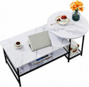 WOHOMO White Marble Coffee Table, Unique Small Round and Modern Rectangular Coffee Tables 2 in 1 Set for Living Room Center, 