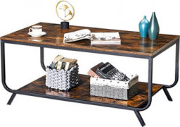 WOHOMO Coffee Table, Industrial Coffee Table for Living Room with 2 Tier Storage Shelf, Modern Style Coffee Table for Living 