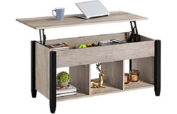 Yaheetech Lift Top Coffee Table with Hidden Compartment & Shelf, Lift Center Dining Table for Living Room Reception, Grey, 41