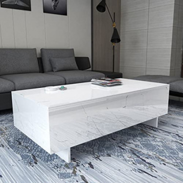 COSVALVE Living Room Rectangle High Gloss Coffee Table, Modern Living Room Table, Marble Print Living Room Furniture,Waiting 