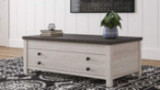 Signature Design by Ashley Dorrinson Farmhouse Lift Top Coffee Table with Storage, Antique White & Brown
