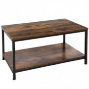 SUPER DEAL 2-Tier Industrial Coffee Table with Storage Shelf for Small Apartment Living Room, Rectangle Wood and Stable Metal