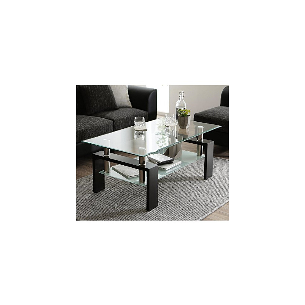 Depointer Life Glass Coffee Table, Rectangle Coffee Table for Living Room Modern Side Coffee Table with Lower Shelf,Perfect f