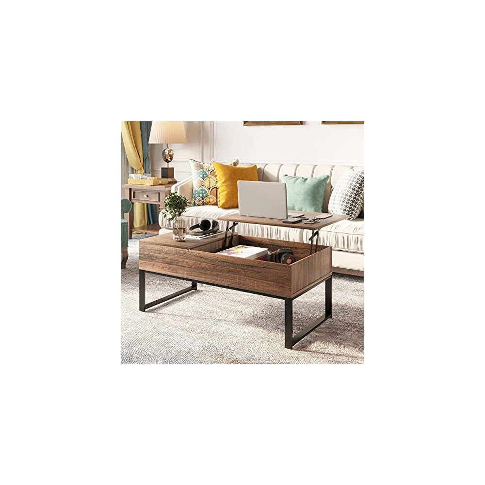 YITAHOME Wood Lift Top Coffee Table with Storage, Side Drawer & Metal Frame, Lift Tabletop Dining Tea Tables for Living Room,