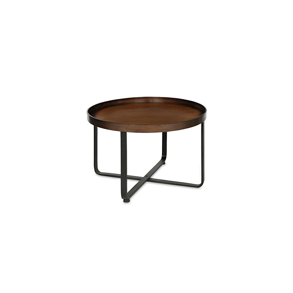 Kate and Laurel Zabel Modern Round Metal Coffee Table with Criss Cross Base, Bronze and Black