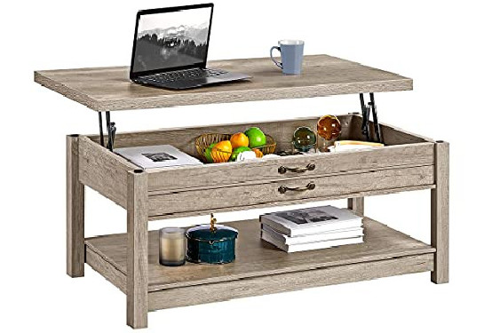 Yaheetech Lift Top Coffee Table with Hidden Compartment & Shelf, Pop Up Tabletop Dining/Center Table for Living Room Receptio