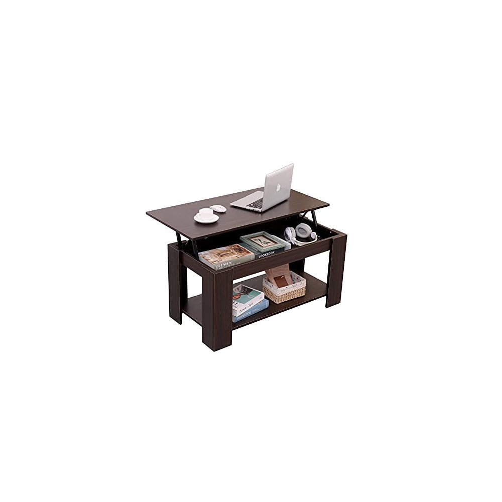 COMFORTABLE HOME Lift Top Coffee Table with Hidden Compartment and Storage Shelf，Raisable Tabletop for Living Room and Recept