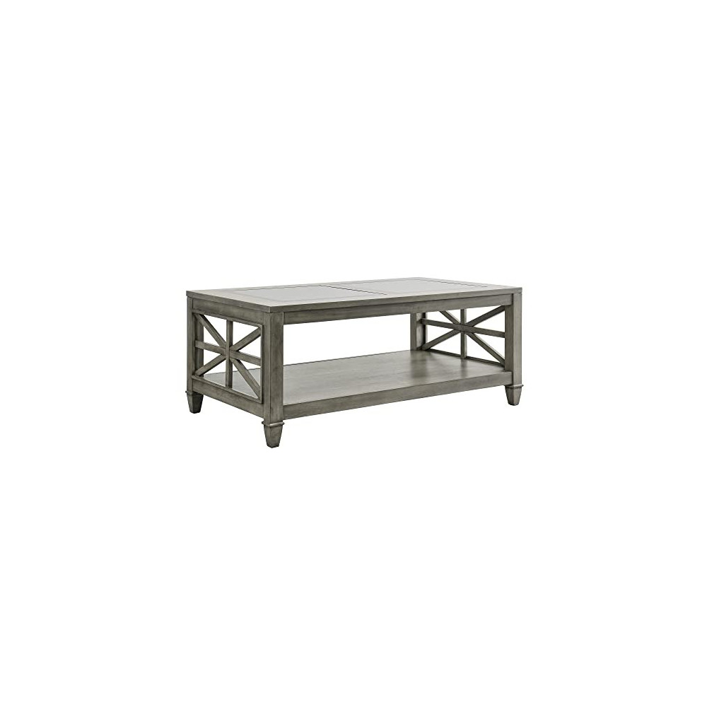 DS-HOMEPORT Solid Wood Coffee Table with Storage Shelf for Living ...