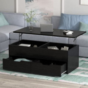 FAMAPY Lift Top Coffee Table Central Table Living Room Table with Compartment & Drawers Black 45.3”L x 19.7”W x  15.7”-21.5” 
