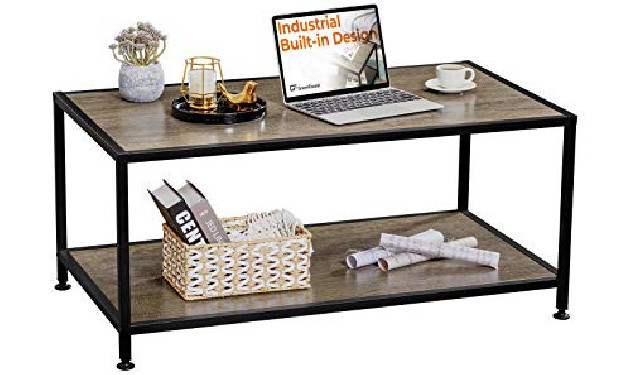 GreenForest Coffee Table Industrial with 2 Tier Storage Shelf for Living Room Modern Coffee Table 39.3 x 21.4 inch, Easy to I