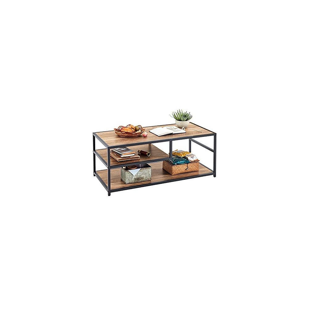 LINSY HOME Coffee Table with Storage Shelf, 3 Tier Industrial Table Metal Frame, 43 Small Table for Living Room, Bedroom, E